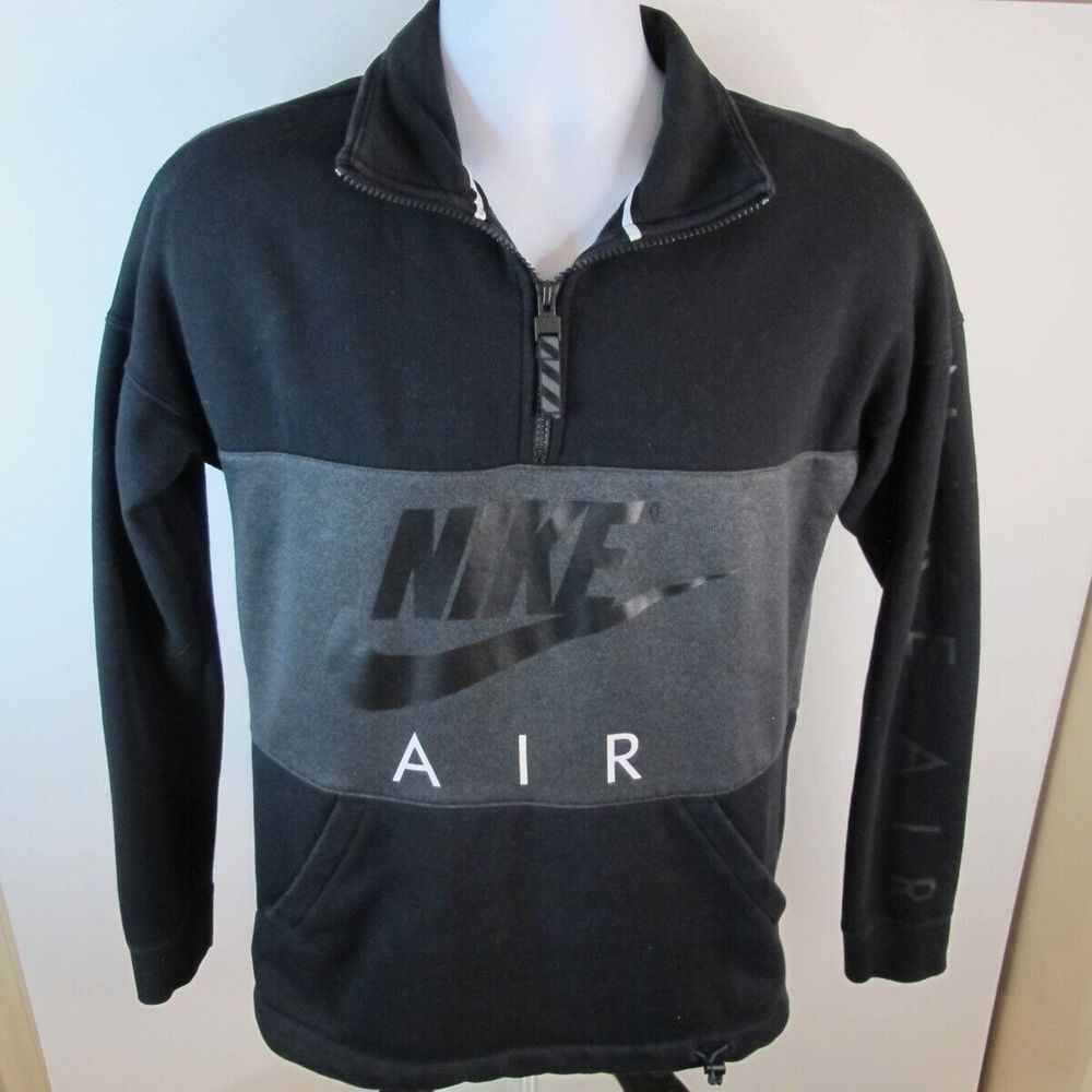 Men's Small Vintage Nike Air Red Tag 1/4 Zip Sweatshirt Black Spell-Out 90's